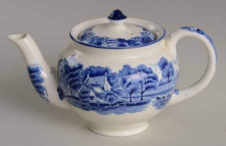 English Scenery Blue (Old Backstamp, Smooth) Individual Teapot & Lid