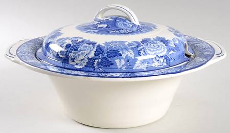 English Scenery Blue (Old Backstamp, Smooth) Tureen & Lid