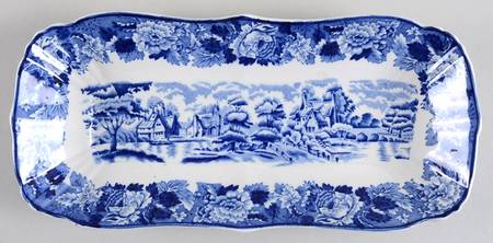 English Scenery Blue (Old Backstamp, Smooth) Rectangular Tray 11"