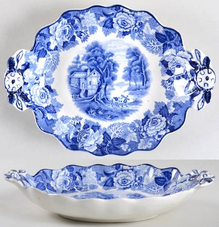 English Scenery Blue (Old Backstamp, Smooth) Bon Bon