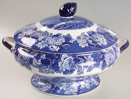 English Scenery Blue (Old Backstamp, Smooth) Tureen &  Lid