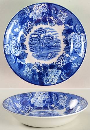 English Scenery Blue (Old Backstamp, Smooth) Fruit/Dessert (Sauce) Bowl