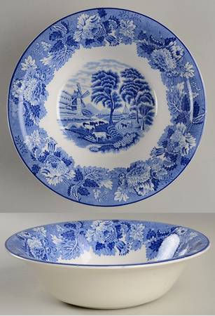English Scenery Blue (Old Backstamp, Smooth) 8" Round Vegetable Bowl