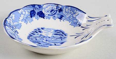 English Scenery Blue (Old Backstamp, Smooth) Shell Shaped Dish