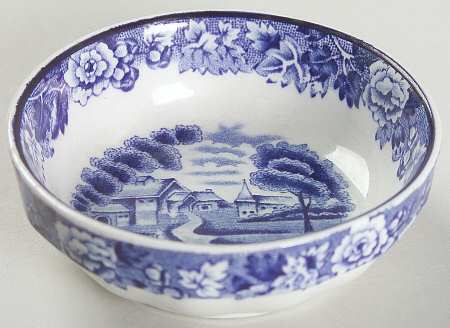 English Scenery Blue (Old Backstamp, Smooth) Salt Dip