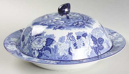 English Scenery Blue (Old Backstamp, Smooth) Muffin Dish & Lid