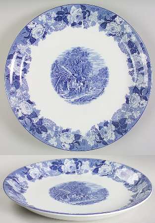 English Scenery Blue (Old Backstamp, Smooth) 13" Deep Round Platter