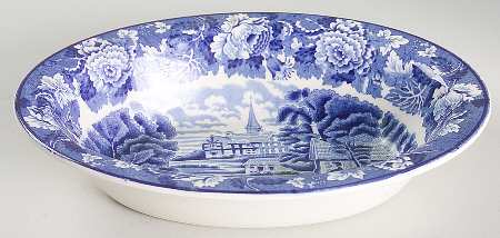 English Scenery Blue (Old Backstamp, Smooth) 8" Oval Vegetable Bowl