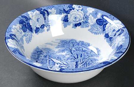 English Scenery Blue (Old Backstamp, Smooth) 9" Round Vegetable Bowl