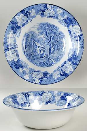 English Scenery Blue (Old Backstamp, Smooth) 8" Round Vegetable Bowl