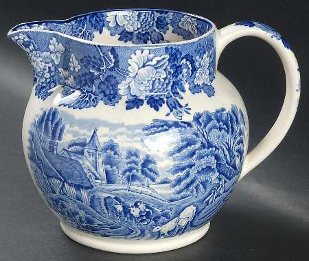 English Scenery Blue (Old Backstamp, Smooth) 32 Oz Pitcher