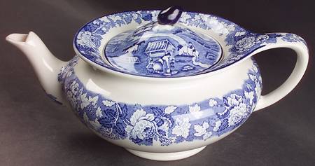 English Scenery Blue (Old Backstamp, Smooth) Teapot & Lid