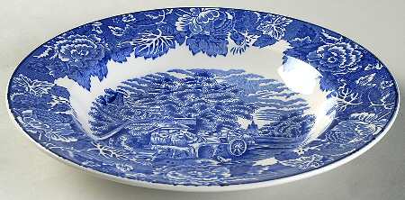 English Scenery Blue (Old Backstamp, Smooth) Large Rim Soup Bowl