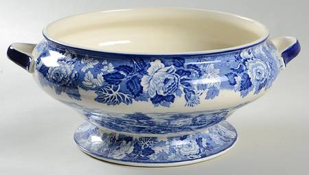 English Scenery Blue (Old Backstamp, Smooth) Tureen No Lid