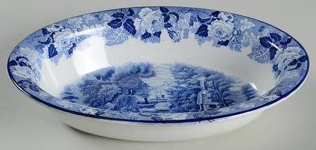 English Scenery Blue (Old Backstamp, Smooth) 9" Oval Vegetable Bowl