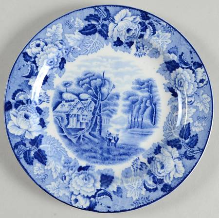 English Scenery Blue (Old Backstamp, Smooth) Salad Plate
