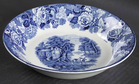 English Scenery Blue (Old Backstamp, Smooth) Coupe Soup Bowl