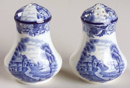 English Scenery Blue (Old Backstamp, Smooth) Salt & Pepper Set