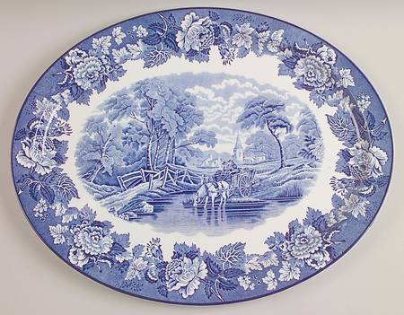 English Scenery Blue (Old Backstamp, Smooth) 18" Oval Serving Platter