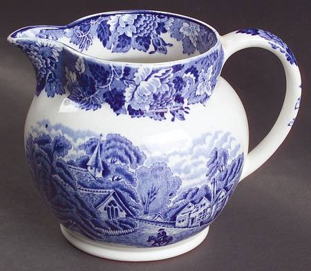 English Scenery Blue (Old Backstamp, Smooth) 24 Oz Pitcher