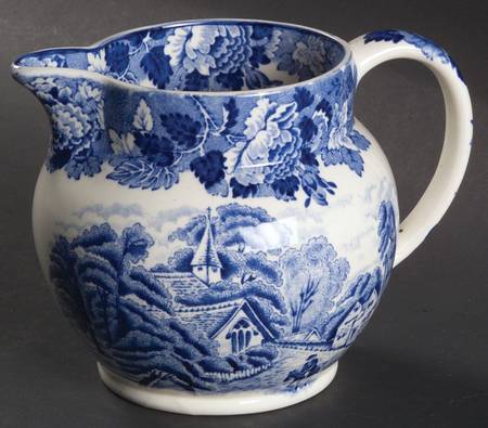 English Scenery Blue (Old Backstamp, Smooth) 16 Oz Pitcher