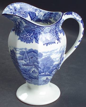 English Scenery Blue (Old Backstamp, Smooth) 12 Oz Pitcher