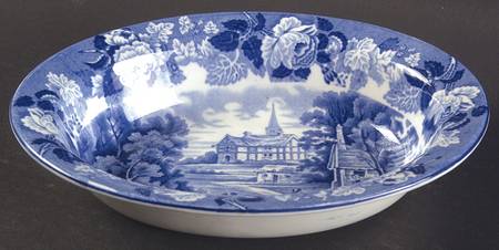 English Scenery Blue (Old Backstamp, Smooth) 8" Oval Vegetable Bowl