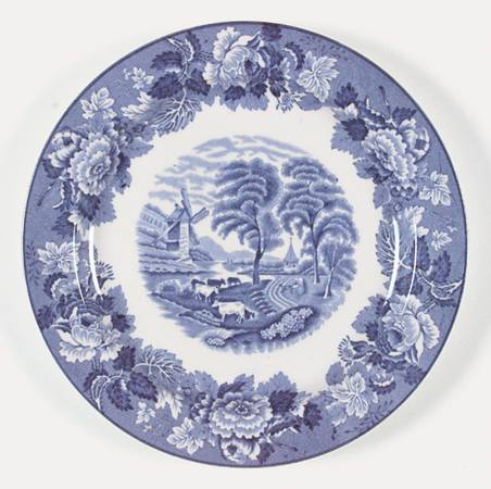 English Scenery Blue (Old Backstamp, Smooth) Luncheon Plate