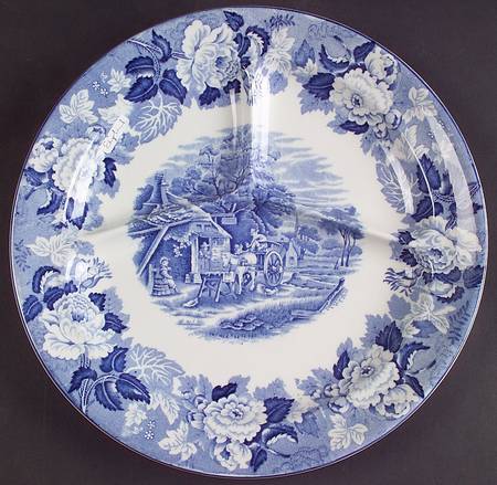 English Scenery Blue (Old Backstamp, Smooth) Grill Plate