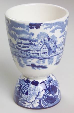 English Scenery Blue (Old Backstamp, Smooth) Double Egg Cup