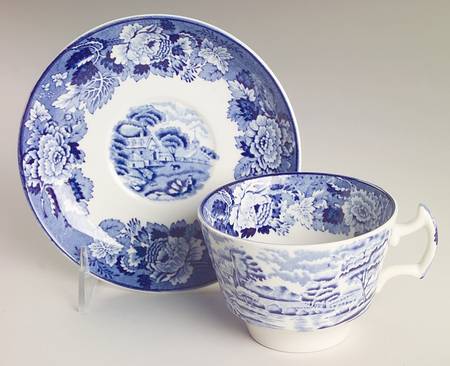 English Scenery Blue (Old Backstamp, Smooth) Oversized Cup & Saucer Set