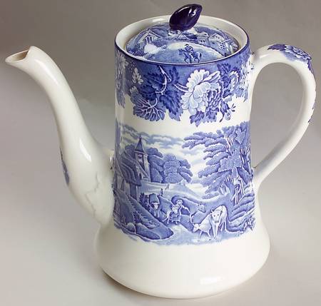 English Scenery Blue (Old Backstamp, Smooth) Coffee Pot & Lid