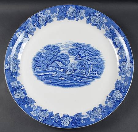 English Scenery Blue (Old Backstamp, Smooth) 15" Chop Plate (Round Platter)