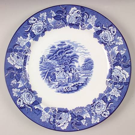 English Scenery Blue (Old Backstamp, Smooth) 12" Chop Plate (Round Platter)