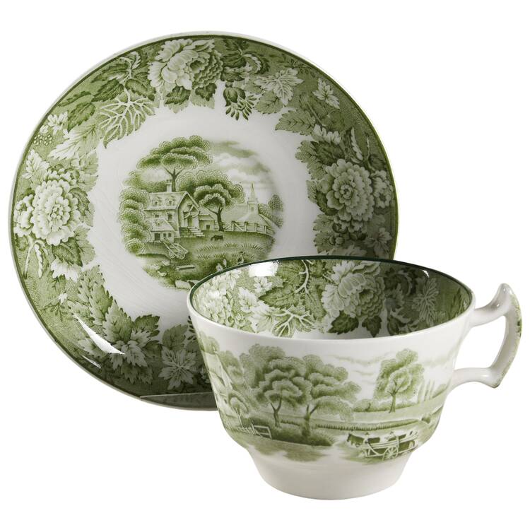 English Scenery Green (Smooth) Oversized Cup & Saucer Set