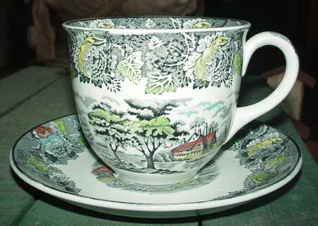 English Scenery Gray Multicolor Jumbo Cup & Saucer Set