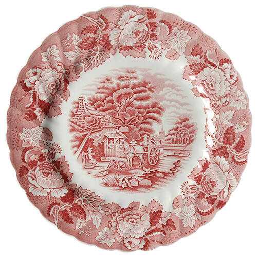 English Scenery Pink (Pink Backstamp, Swirled) Dinner Plate