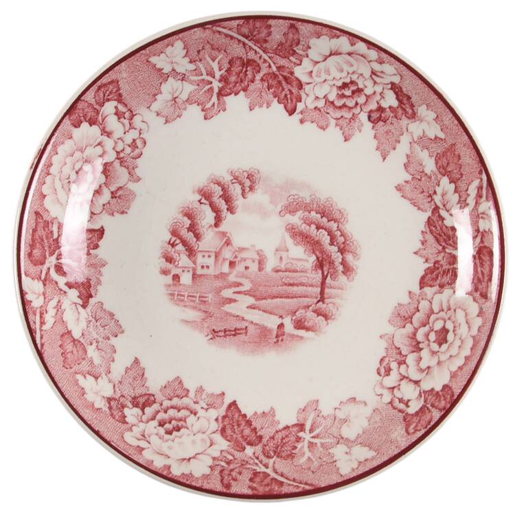 English Scenery Pink (Pink Backstamp, Swirled) Saucer for Demitasse Cup