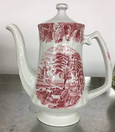 English Scenery Pink (Pink Backstamp, Swirled) Coffee Pot & Lid