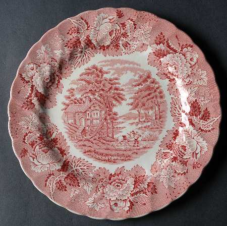 English Scenery Pink (Pink Backstamp, Swirled) Salad Plate