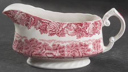 English Scenery Pink (Pink Backstamp, Swirled) Gravy Boat