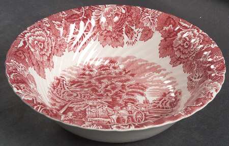 English Scenery Pink (Pink Backstamp, Swirled) 8" Round Vegetable Bowl