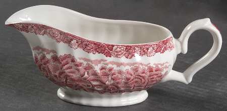 English Scenery Pink (Pink Backstamp, Swirled) Gravy Boat