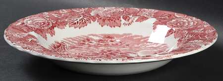 English Scenery Pink (Pink Backstamp, Swirled) Large Rim Soup Bowl