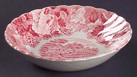 English Scenery Pink (Pink Backstamp, Swirled) Fruit/Dessert (Sauce) Bowl