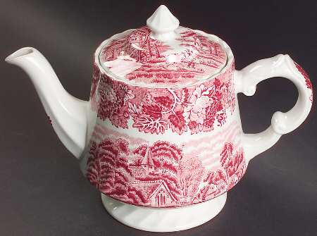 English Scenery Pink (Pink Backstamp, Swirled) Teapot & Lid