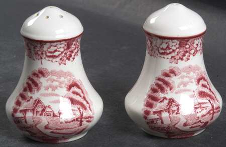 English Scenery Pink (Pink Backstamp, Swirled) Salt & Pepper Set