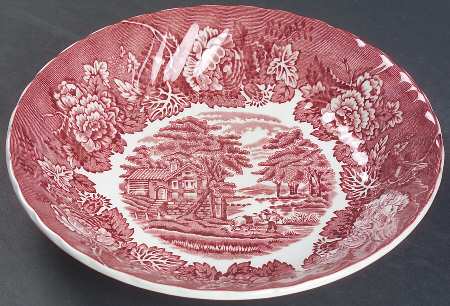 English Scenery Pink (Pink Backstamp, Swirled) Coupe Soup Bowl