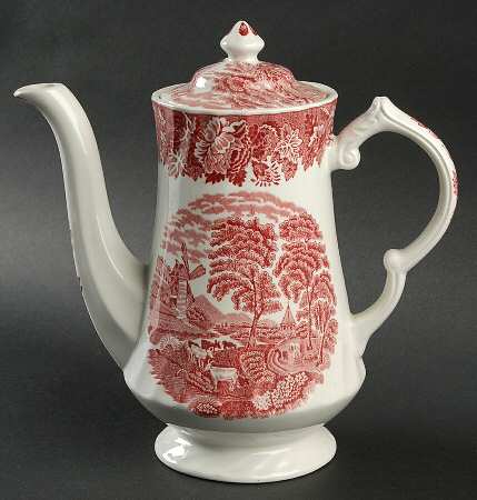 English Scenery Pink (Pink Backstamp, Swirled) Coffee Pot & Lid