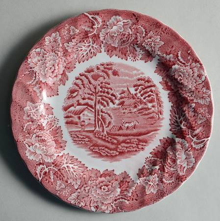 English Scenery Pink (Pink Backstamp, Swirled) Dessert/Pie Plate